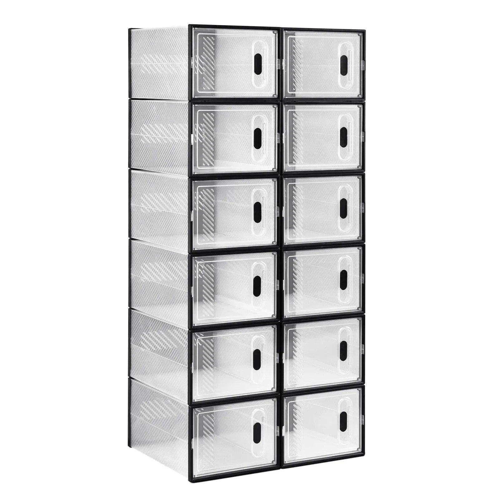 Feronza® Vouwbare Schoenendozen Stapelbaar met Magnetische Deur - Transparant Zwart, 8/12/18 Stuks - Feronza
